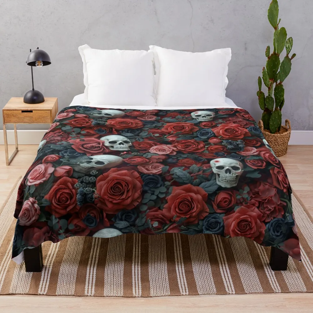 

Gothic Roses and Skulls Dark Art Throw Blanket Bed covers Comforter blankets and throws Furry Blankets