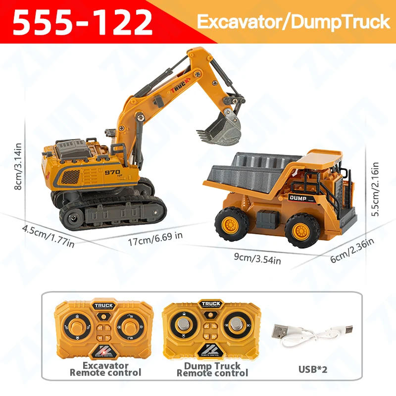 ZWN 1:64 RC Model Auto 2.4G Afstandsbediening Graafmachine Kipper Heftruck Legering Plastic Simulatie Bouwvoertuig Kinderen Speelgoed