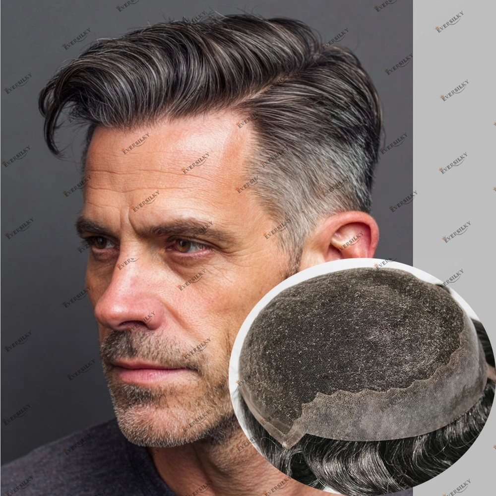 

# 1 # 1C черные человеческие волосы, кружево и ПУ, мужской капиллярный протез Q6, кружевная передняя часть, мужская замена волос, шиньон 1B40 1B65, дышащий