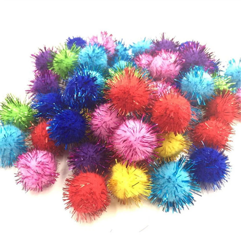 200pcs Assorted Sparkle Glitter Pom Poms Balls for Craft Kids DIY Accessories 30mm Tinsel Pom Pom Balls