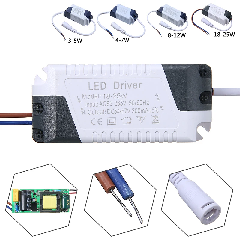 LED 300mA Driver 85-265V Light Transformer Constant Current Power Supply Adapter for Led Lamps Strip 3W-25W