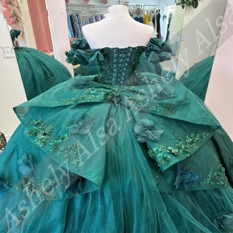 NAQ23 Customized Emerald Quinceanera Dress Ball Gown 15 Year Old Girl Floral Applique Bow Sweet 16 Vestidos De XV 15 Anos 2025