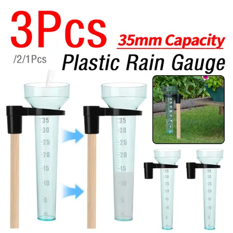 1/2/3Pcs Plastic Rain Measurement Device with 35mm Capacity Rain Meter Gauge for Lawn Farm Garden Settings Outdoor