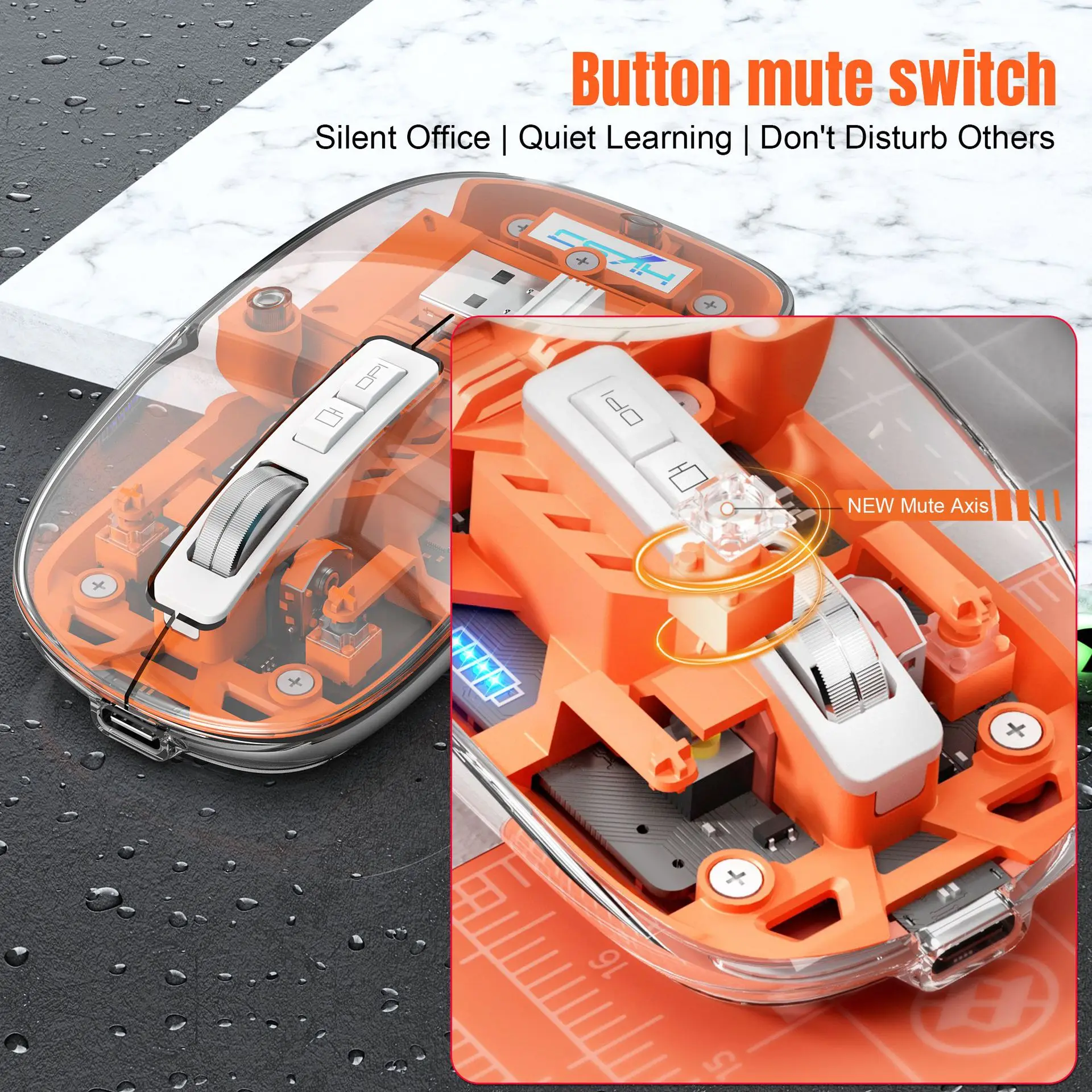 UTHAI T900 Transparent Wireless Mouse 2.4G/Bluetooth 5.1 Magnetic Suction Silent Breathing Light Charging Charged Display Mouse