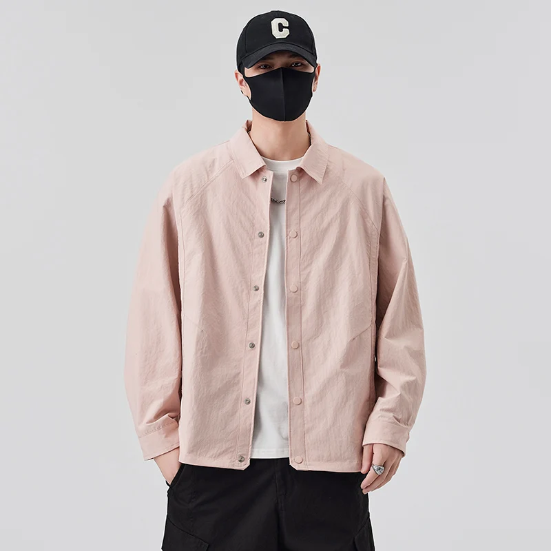 

Мужская свободная куртка однотонного цвета, новая повседневная рабочая одежда на весну-осень, удобное пальто с отложным воротником для весны и осени