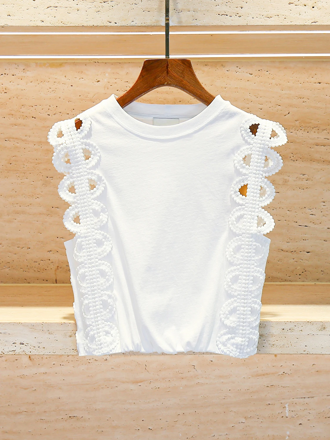 

S Home Nan You High End Women's Summer Casual Design Hollow out Tank Top T-irt Women's Faion Commute Sle ort Sve