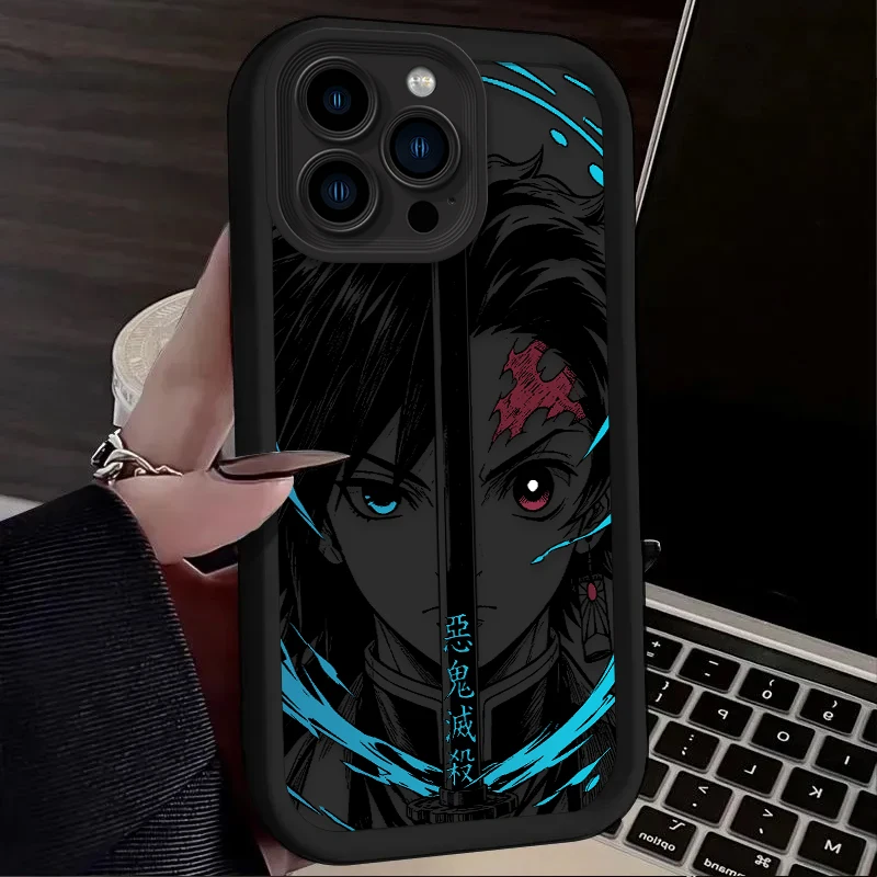 Demon Slayer Split Half Face Anime Phone Case for IPhone 17 Air 16 16E 15 14 13 12 11 Pro Max X XS X S Max XR SE 2020 SE4 7 8 view 4