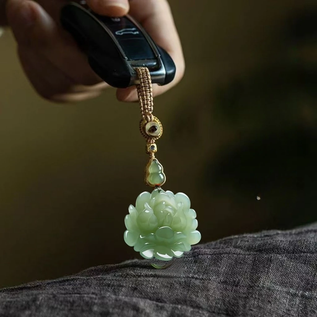 Blossoming Fortune Car Keychain Mobile Bag Pendant Men's and Women's Jade Lotus Accessories