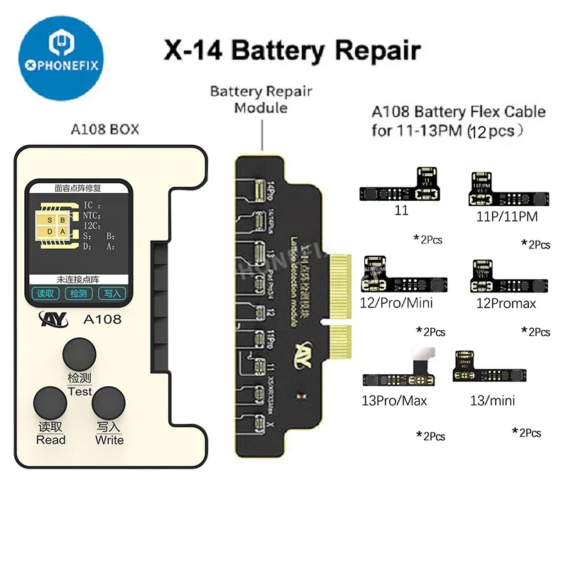 A108 Box Restore Programmer pour iPhone X-14 Pro Max Dot Matrix Read Write Battery True Tone Face ID Flex Cable Repair Tool