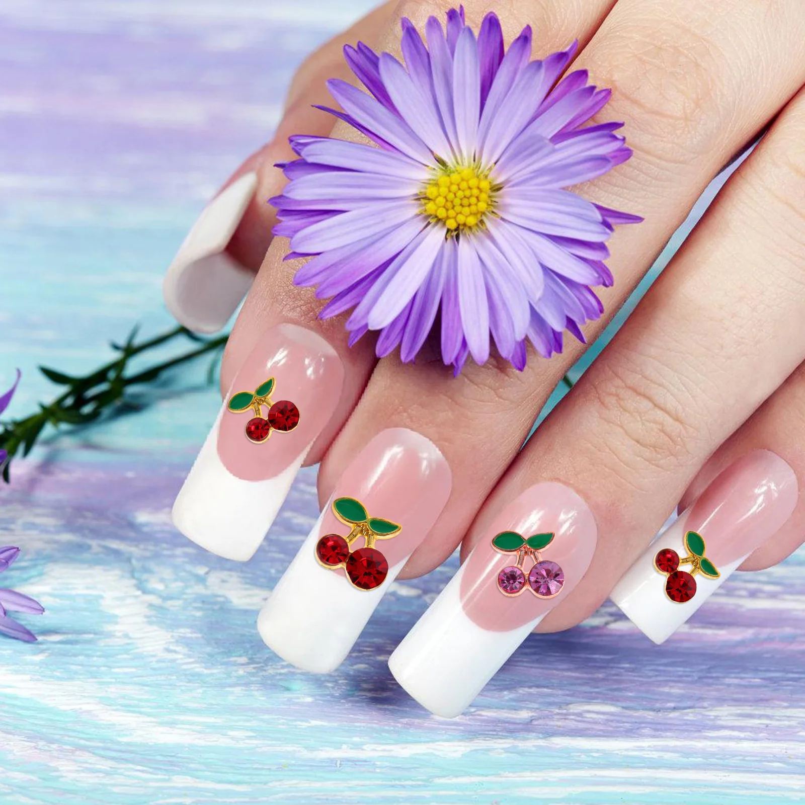 

32 Pcs Nail Art Accessories Cherry Charms for Nails Studs Rhinestone Decorations Fruits