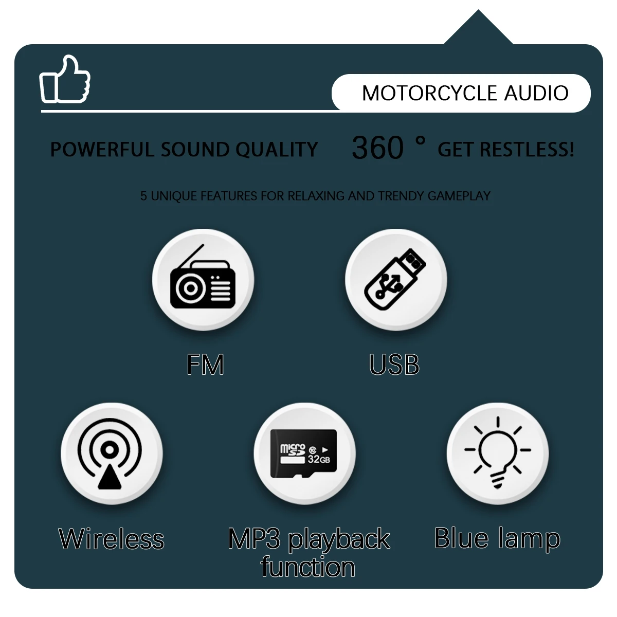 Motorcycle Bluetooth Speaker System, Waterproof Design, Suitable for 12V Vehicles/Radio/USB/FM Radio (Black)