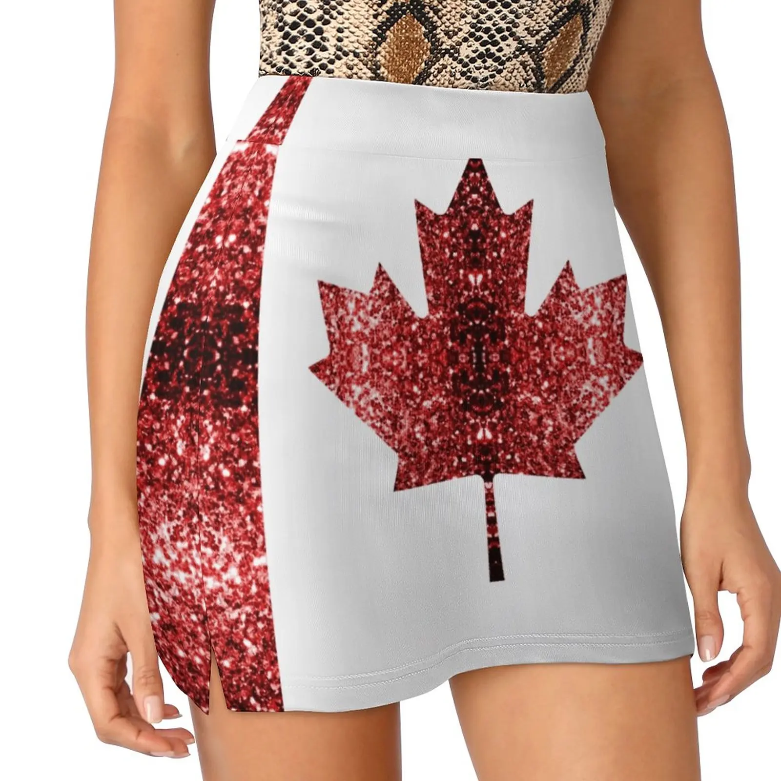 Canada Flag Red Faux Sparkles Women's skirt Y2K Summer Clothes 2022 Kpop Style Trouser Skirt With Pocket Canada Flag Canada