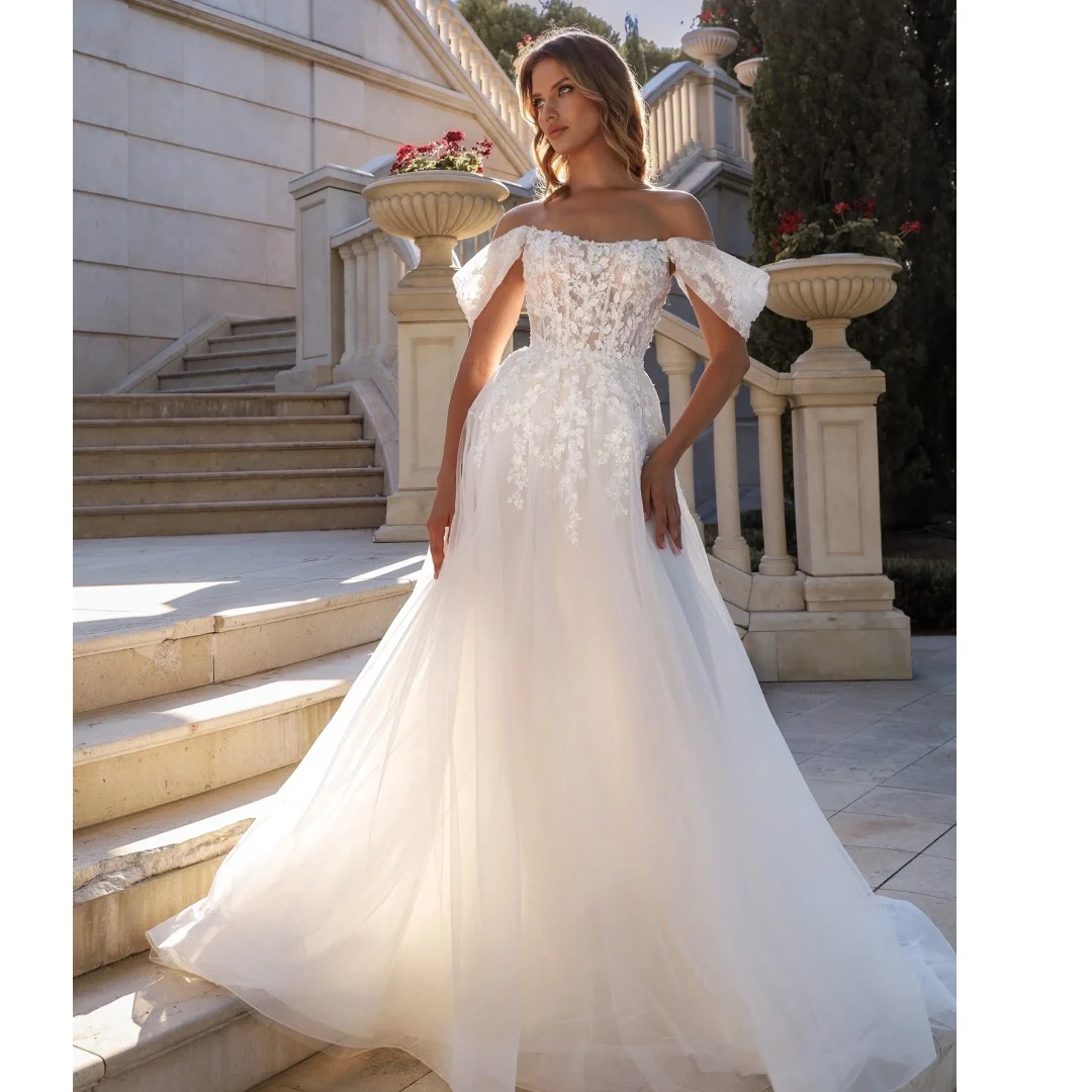 Robe de mariée bohème avec corset en dentelle pour femme, tout ce qui est personnalisé, tulle à lacets, fête