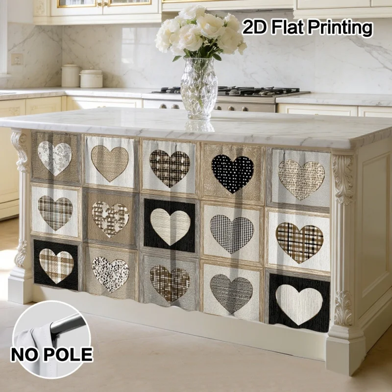 VIKAMA Countertop Curtain Heart Shape Retro Design Valentine Gift Polyester Kitchen Sink Cover No Drill Home Decor