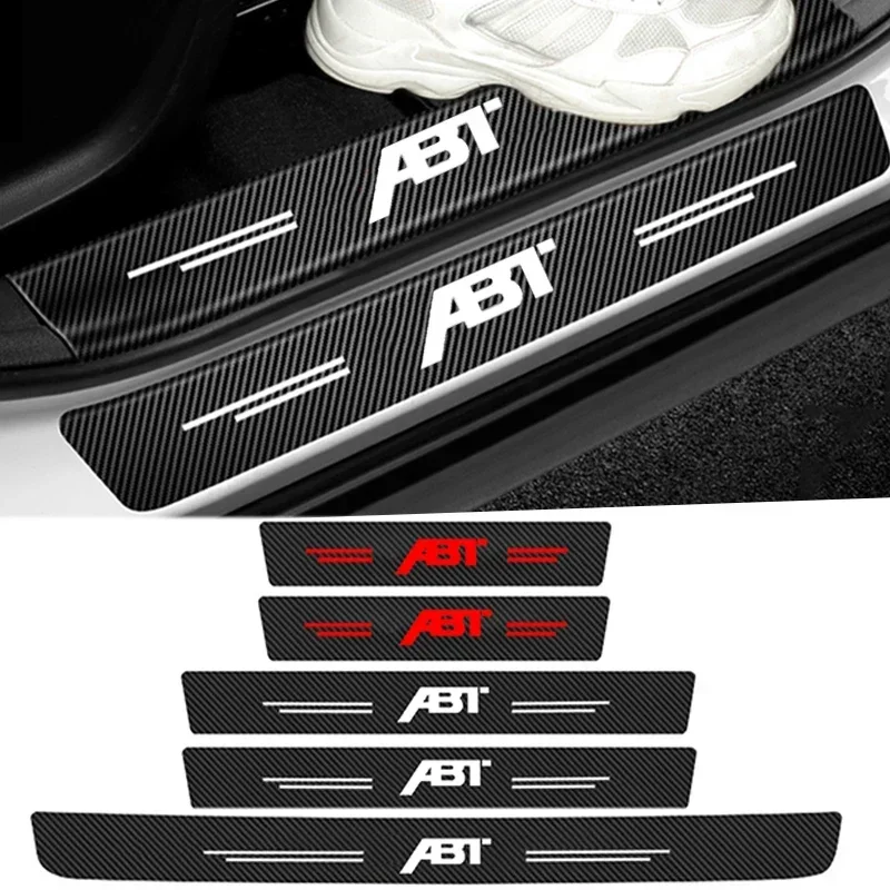 Carbon Fiber Car Door Threshold Scuff Plate Decals for VW ABT Logo Sill Stickers Pedal Guards Strip Tape Interior