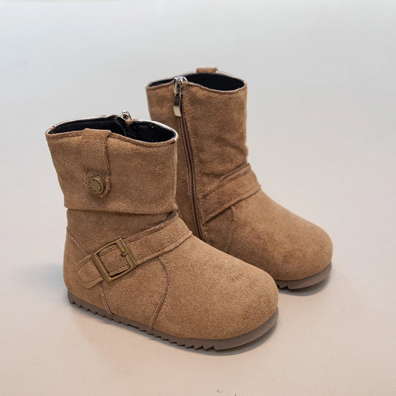 أحذية مزخرفة بإبزيم عتيق للأطفال لخريف وشتاء 2025 النسخة الكورية للأطفال من الأحذية المستديرة لأميرة الرياح.