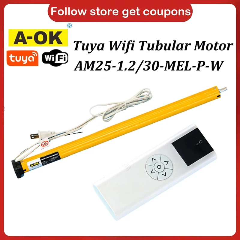 

A-OK AM25 1.2/30 Rolling Tubular Motor,RF433 Remote Tuya Wifi Motor for 38mm Tube Rolling/Roman Curtain/Sun Blinds,AC100-240V