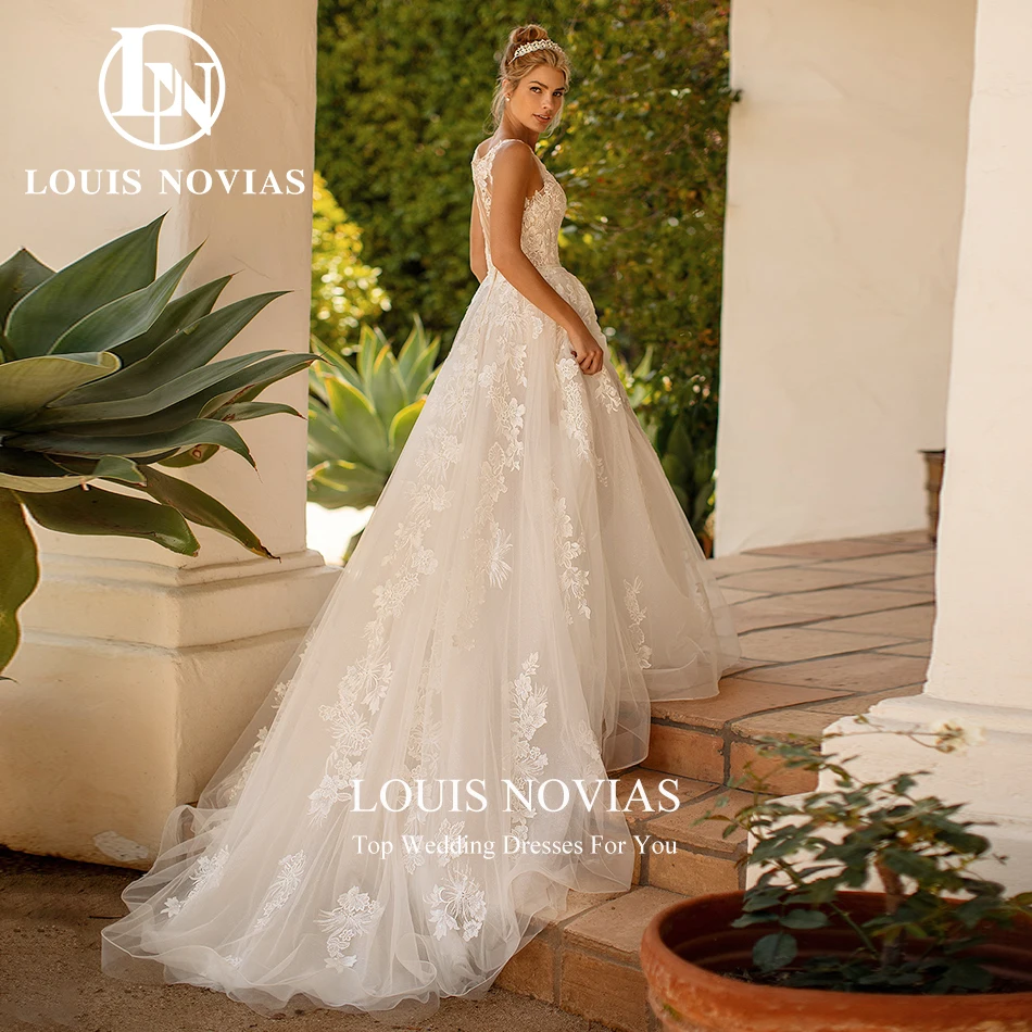 LOUIS NOVIAS A-Line Wedding Dresses For Woman V-Neck Floral Print Organza and Tulle Wedding Gown Vestidos Elegantes Para Mujer