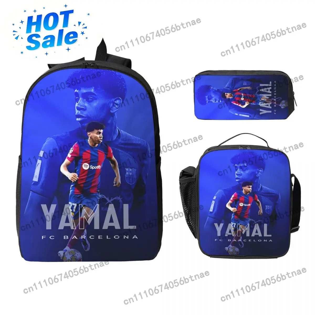 3Pcs Lamine Y-Yamal Theme Backpack Set for Kids Football Star Pen Bags Bookbag Sets with Lunch Box For School Students Daypack