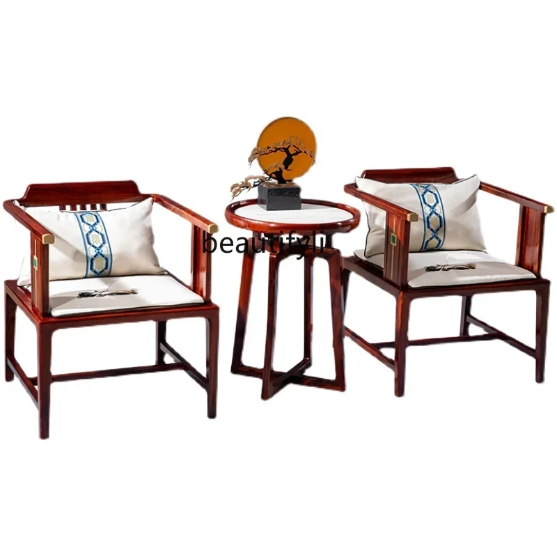 

New Chinese Style Leisure Chair Three-Piece Chinese Style Solid Wood Villa Club Leisure Balcony Table and Chair