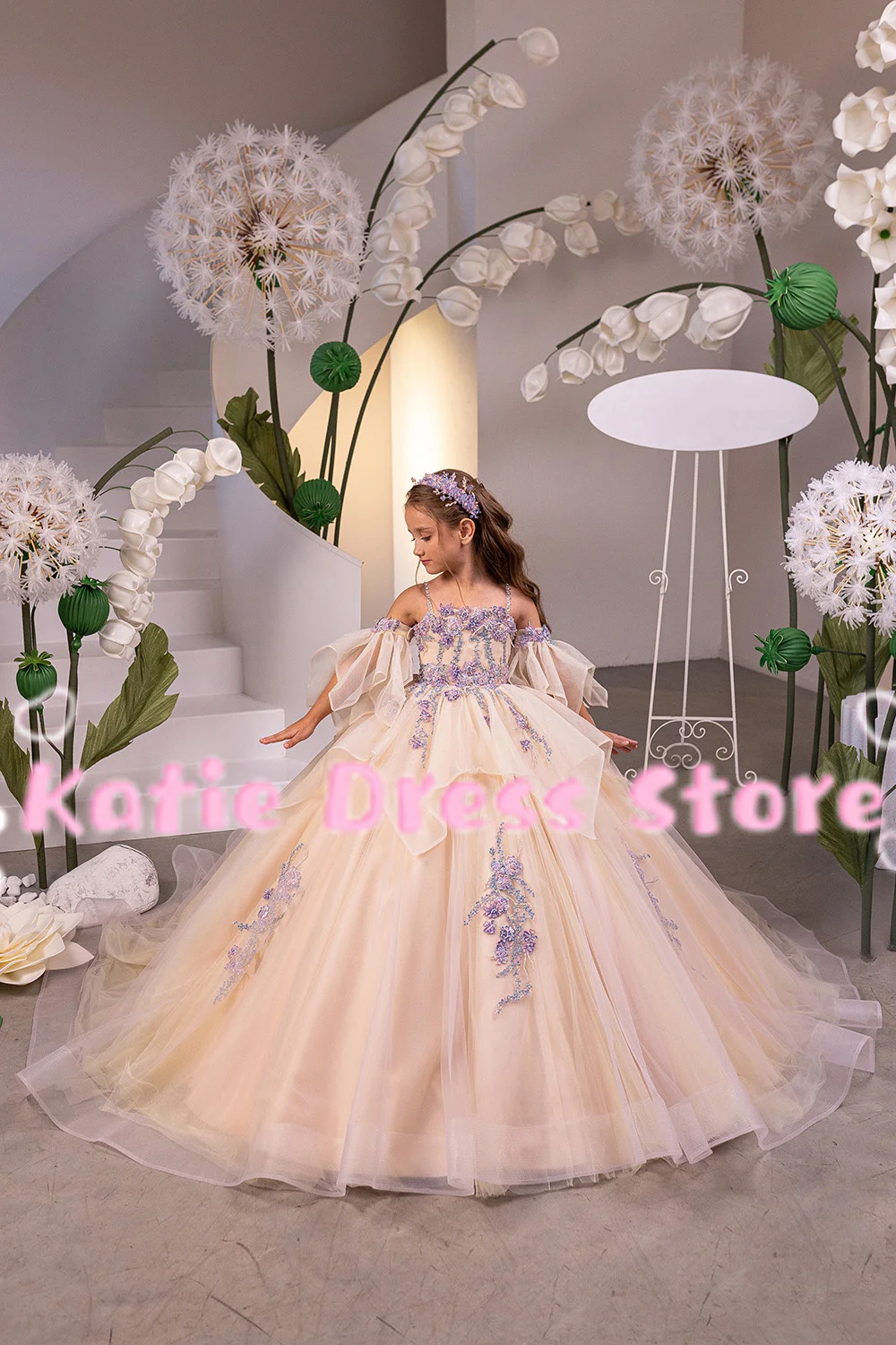 Elegant Flower Girl Dress For Wedding Tulle Applique Beading Princess Kids Birthday Party First Communion Ball Gowns Customized