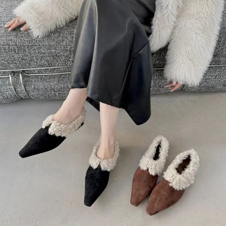 Women's Winter Loafers Luxury Casual Warm Hot Furry Flat Slip-Ons Black Outdoor Fashion Trekking Snow Shoes For Women Trend 2024