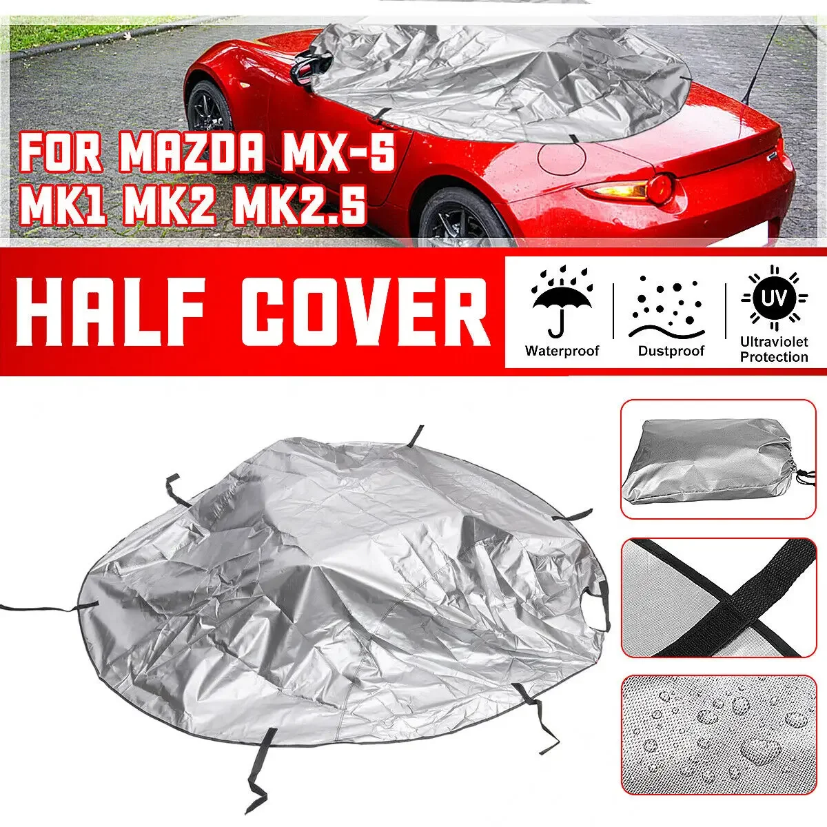 Black Sliver Half Car Cover Top for Mazda MX-5 MK1 MK2 MK2.5 Waterproof Roof Protector 420D