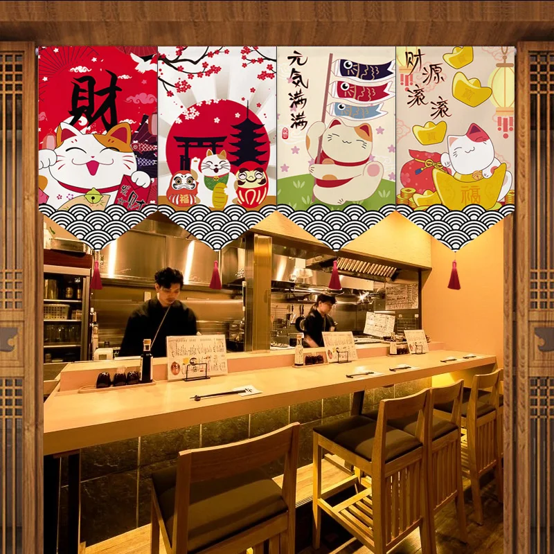 Japanese Short Curtain Doorway Noren Sushi Shop Triangle Flag Kitchen Home Decor Drapes Ramen Restaurant Hanging Half-Curtain