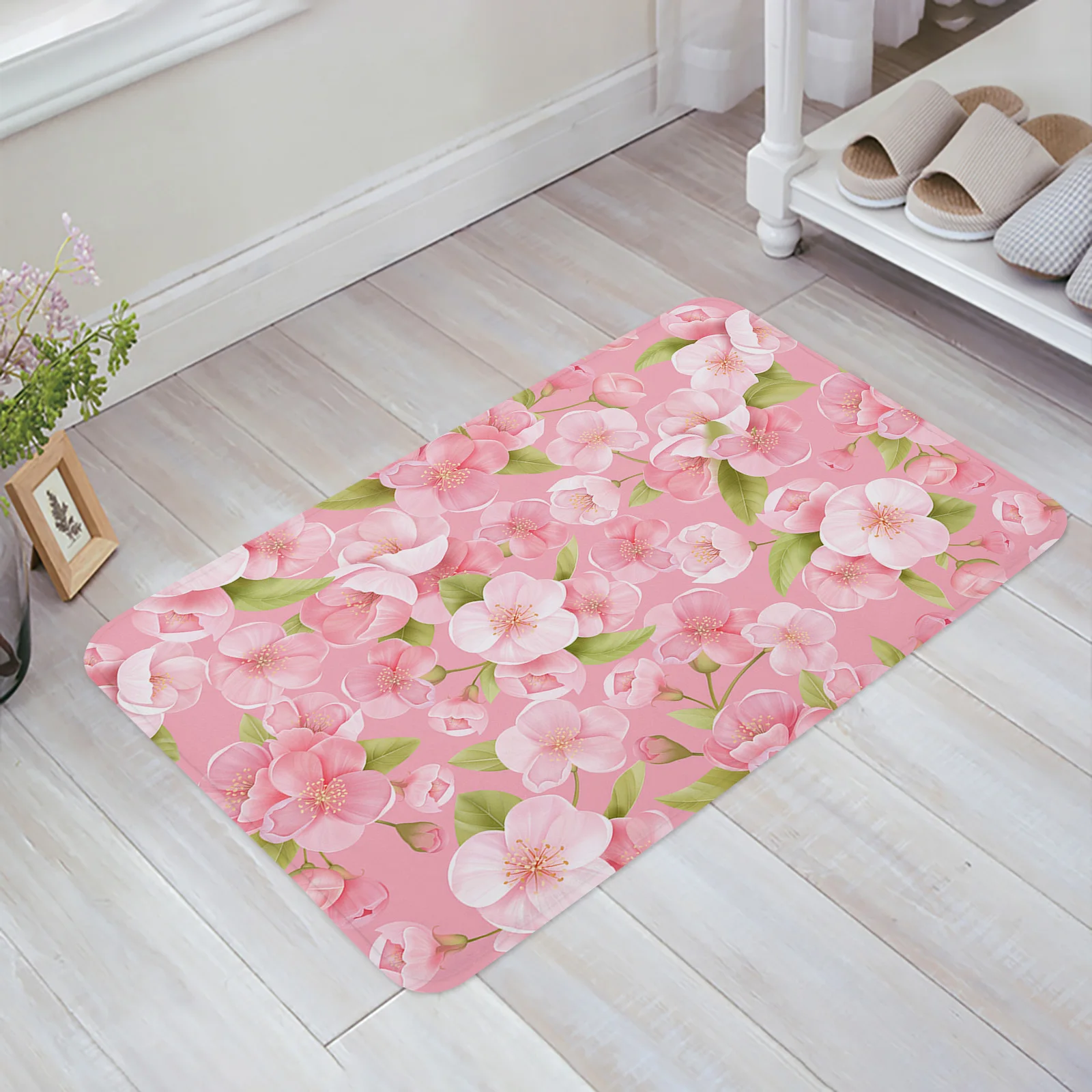 Pink Peach Blossom Flower Home Doormat Decoration Flannel Soft Living Room Carpet Kitchen Balcony Rugs Bedroom Floor Mat