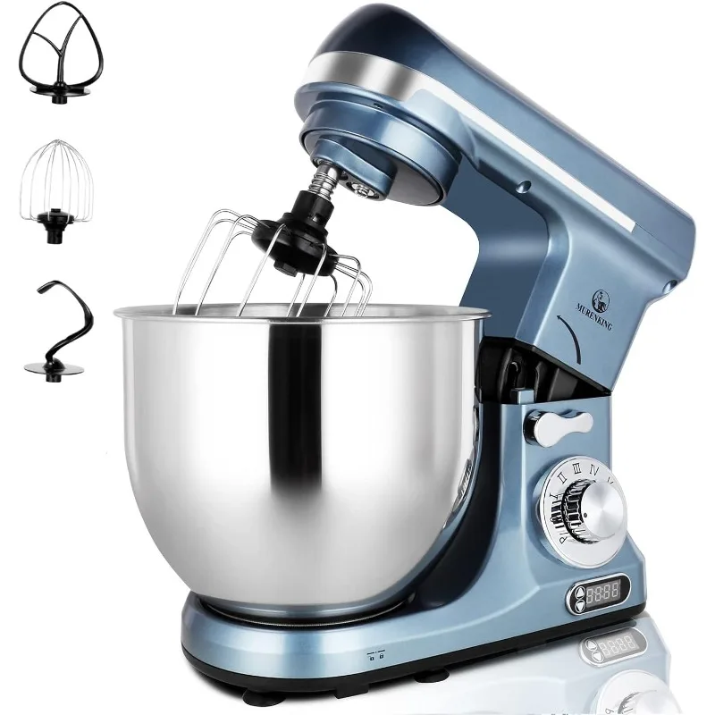 

Professional Stand Mixer, 6-Qt with Timer, MK37 500W 6-Speed Tilt-Head Food Electric Mixer Kitchen Machine,Plastic (Silver Blue)