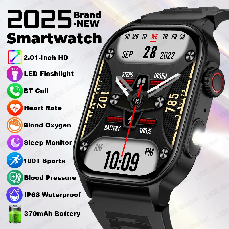 

LIGE Новые Смарт-часы для мужчин AI Voice Bluetooth Call Фитнес Спортивные часы Монитор артериального давления 2,01 "HD-дисплей Smartwatch