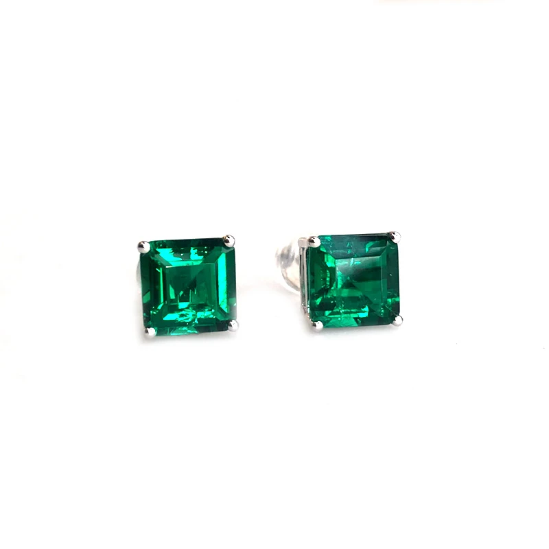 CSJ 100% 10K Gold Lab Grown Emerald Stud Earring Hydrothermal Created Emerald Sparking Jewelry for Women Party Wedding Gift - view 6