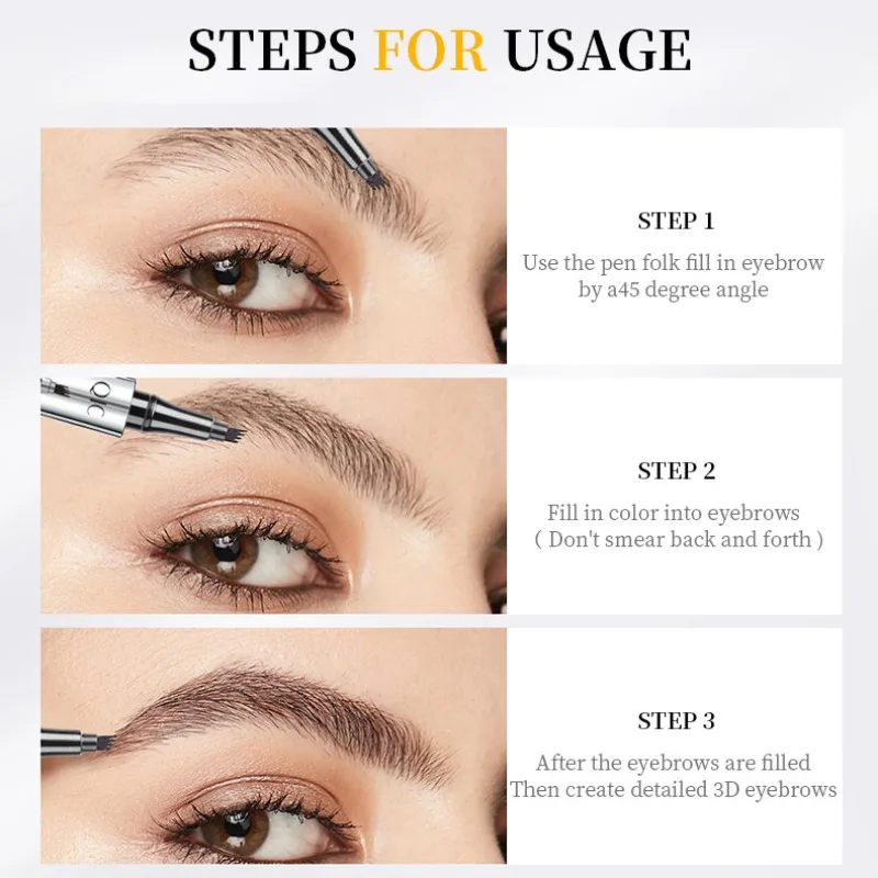 Lápis de sobrancelha de esboço de quatro garras preto marrom cinza líquido lápis de sobrancelha à prova d'água de longa duração 3d microblading caneta de sobrancelha 1 peça