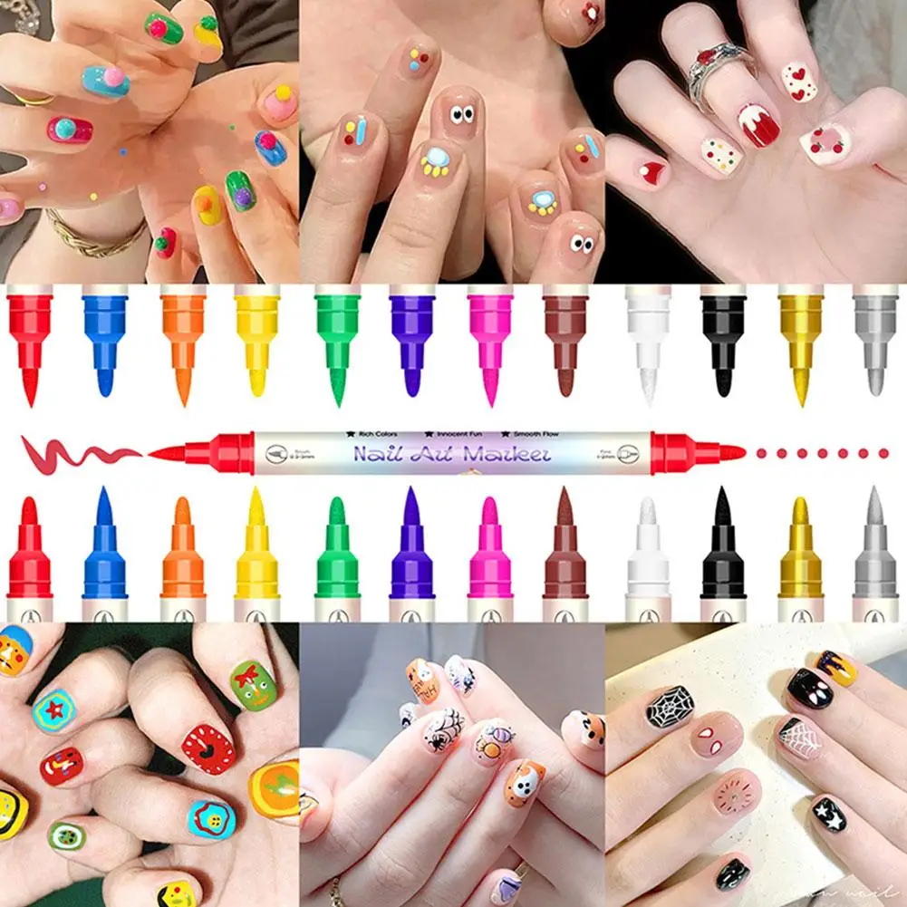 

New DIY Nail Polish Pen Set Acrylic Marker Painting Doodling Highlight Edging Adult Kids Home Salon Holiday Nail Art Product