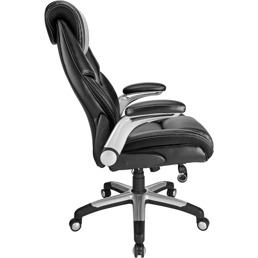 Torval Big & Tall Bonded Leather High-Back Computer Chair, Black/Silver, BIFMA Compliant