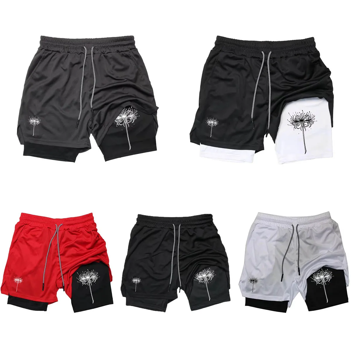 

Мужские спортивные быстросохнущие шорты 2-в-1 с графическим принтом и карманом для мобильного телефона, тренировочные шорты для бега в тренажерном зале