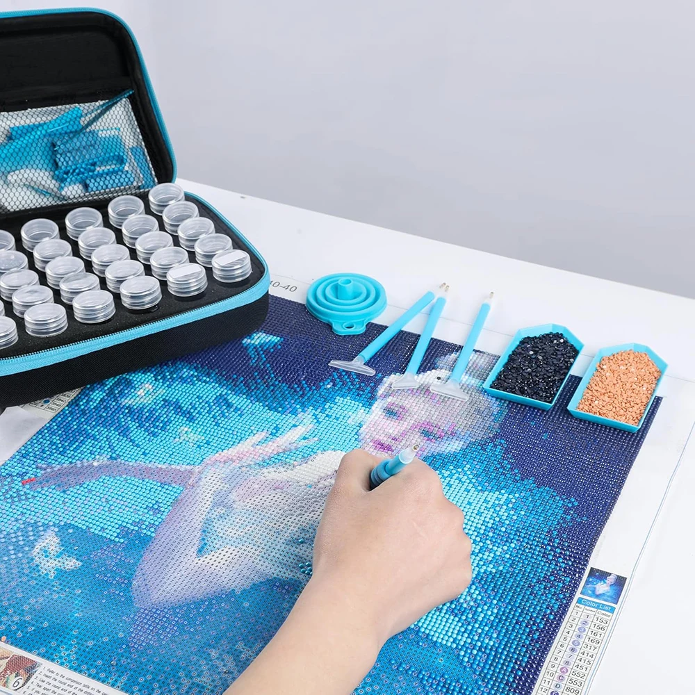 5D Komplettes Diamantmalerei-Werkzeugset mit Zubehör und Aufbewahrungstasche, 28 Fächer, Behälter, Bohrstifte, Tabletts, Trichter für Erwachsene, DIY-Bastelarbeiten – Detail 6