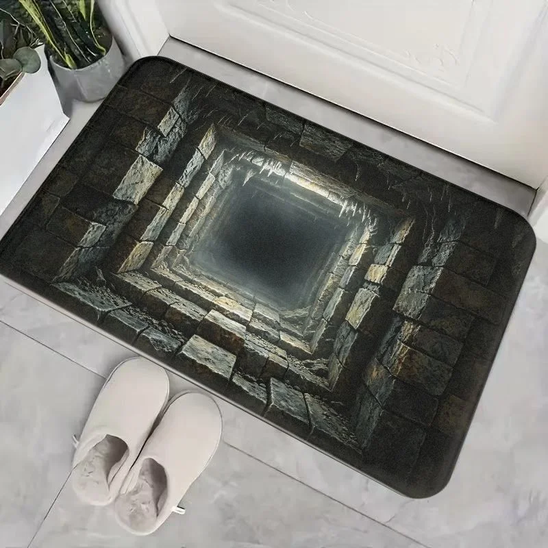 VIKAMA 3D Brick Tunnel Flannel Square Rug, 7 Assorted Designs, Non-Slip Washable Area Rug for Living Room