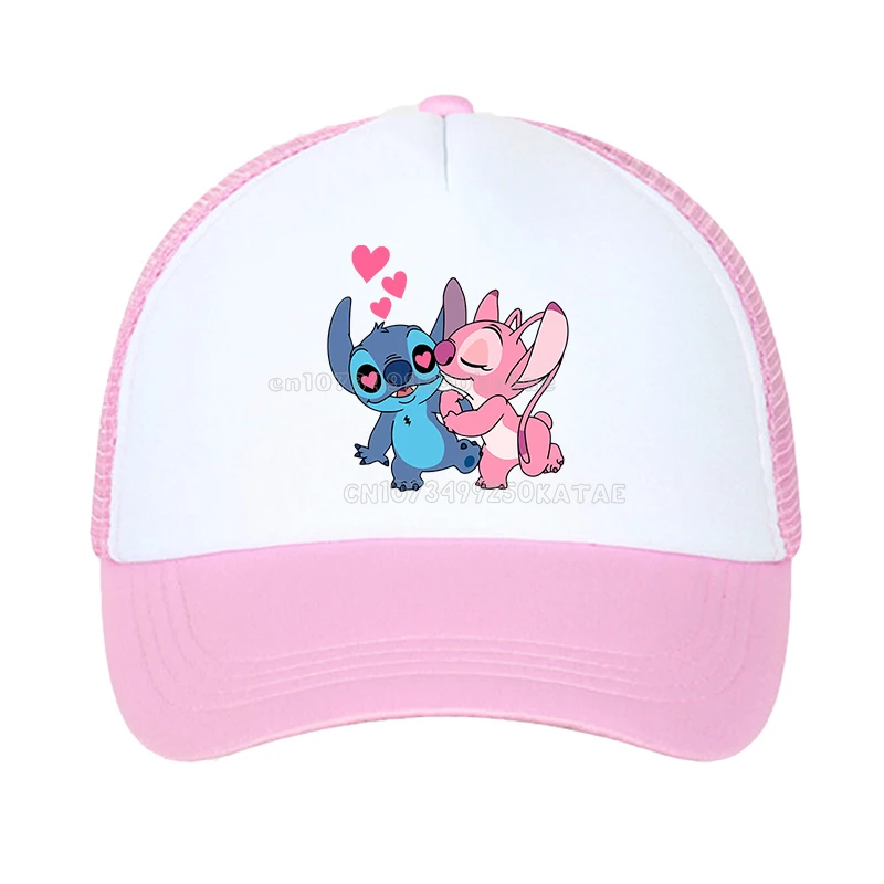 Lilo Stitch Women Baseball Cap Kawaii Cute Peak Cap Girl Ponytail Hat Kids Adult Cartoon Printed Sunhats Lovers Summer Mesh Cap