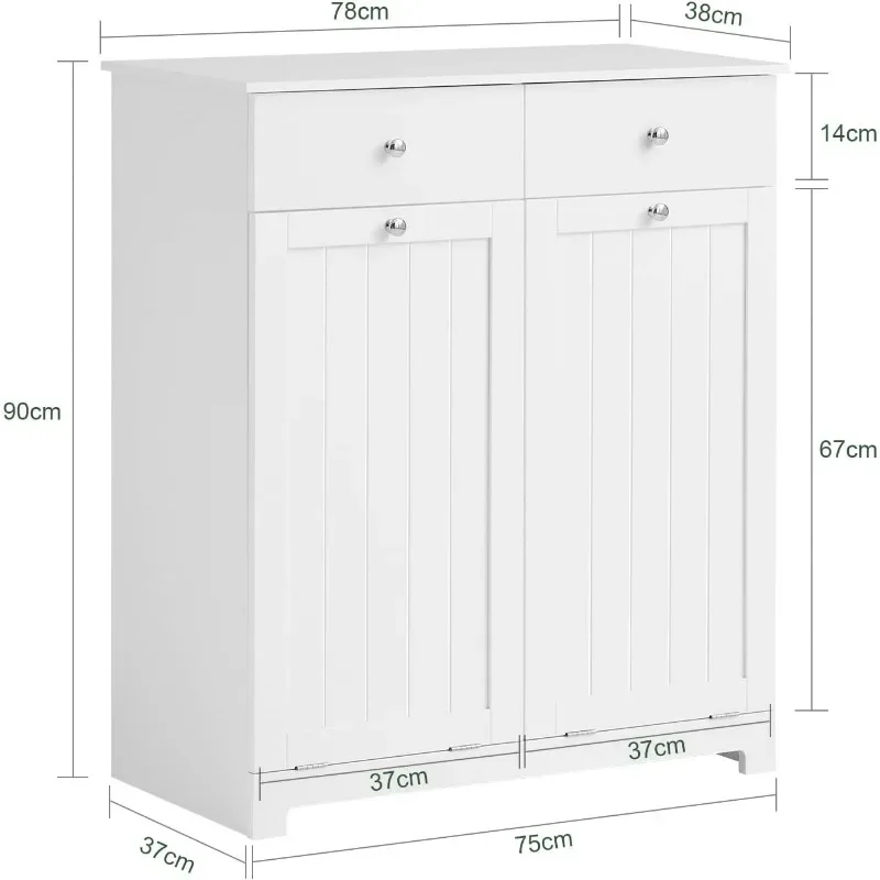 Haotian BZR33-W, White Bathroom Laundry Cabinet with 2 Baskets and 2 Drawers, Tilt-Out Laundry Hamper