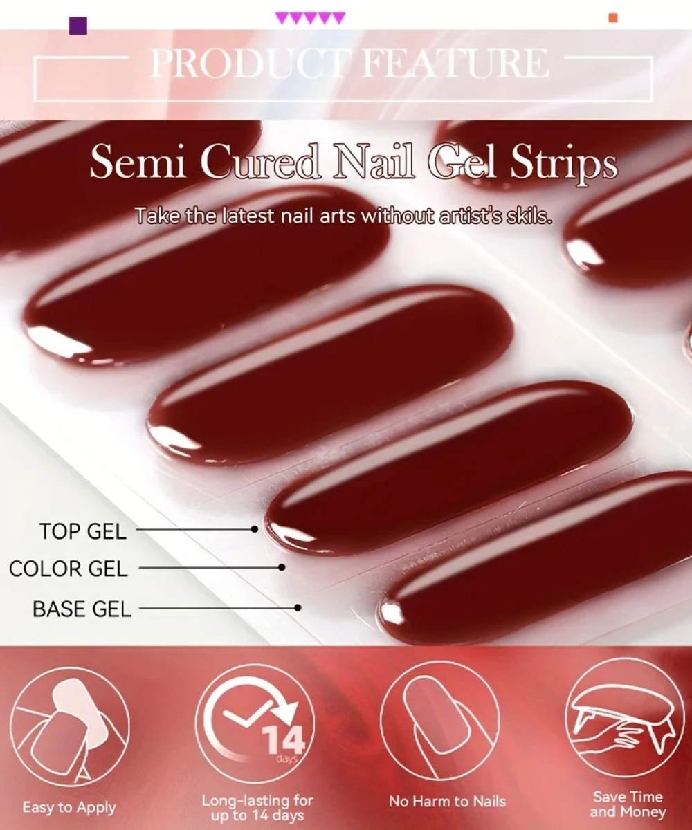 16/20/22/24 tiras de pegatinas de Gel semicuradas para uñas, nuevas parches para uñas semicocidas, calcomanías de cobertura completa, decoraciones artísticas para uñas, lámpara UV necesaria