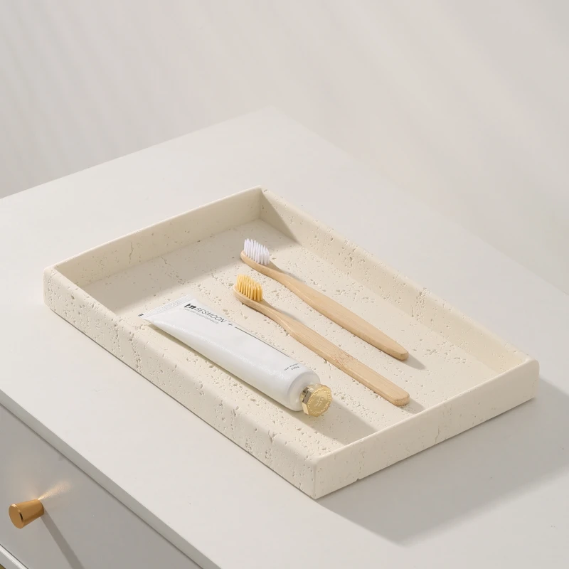 Bathroom, Off White Perforated Limestone Tray, Soap Dispenser, Toothbrush Holder, Cup, Soap Box, Natural Marble Decoration