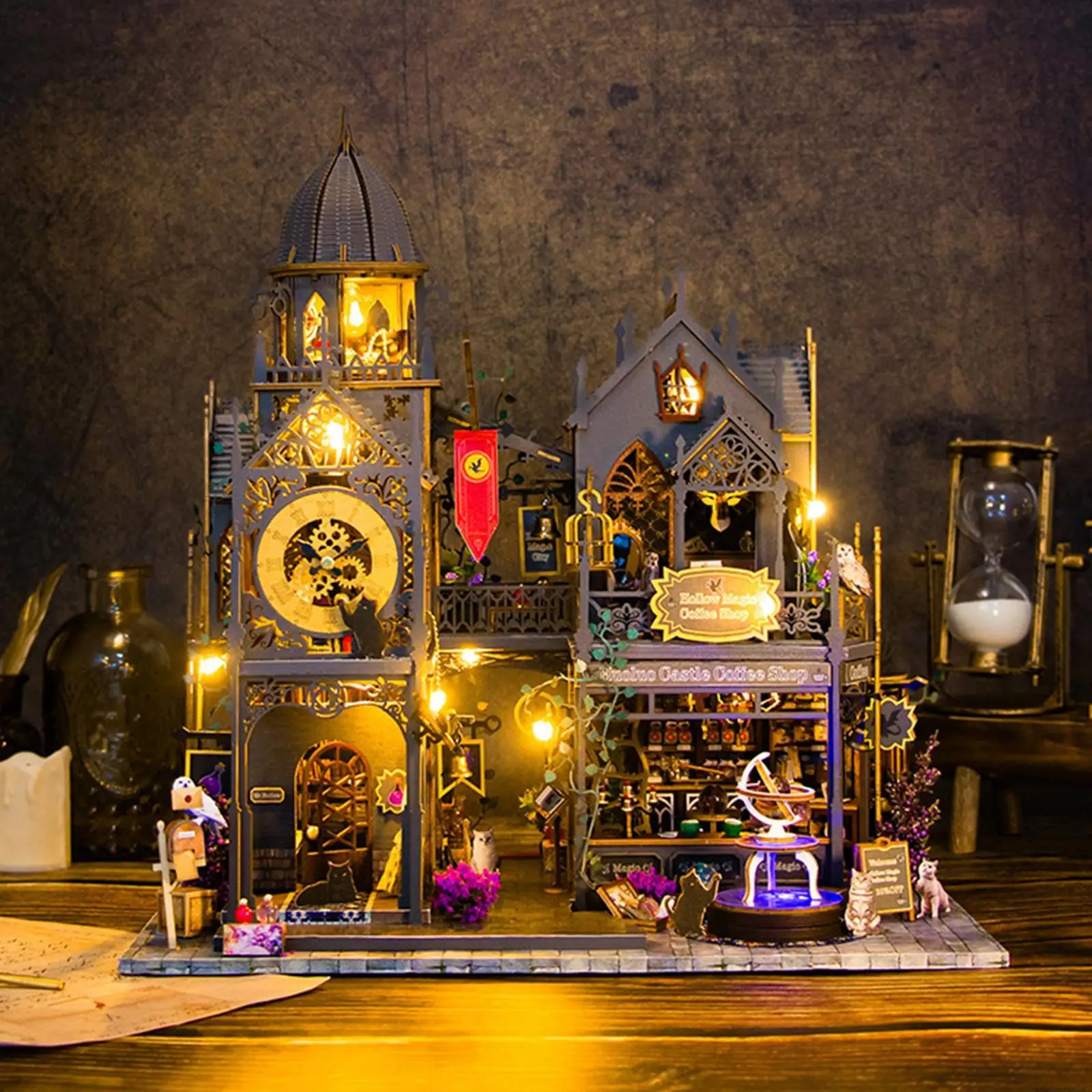 Kit de casa de boneca DIY Acessórios para casa de boneca Modelo de construção retrô europeu com