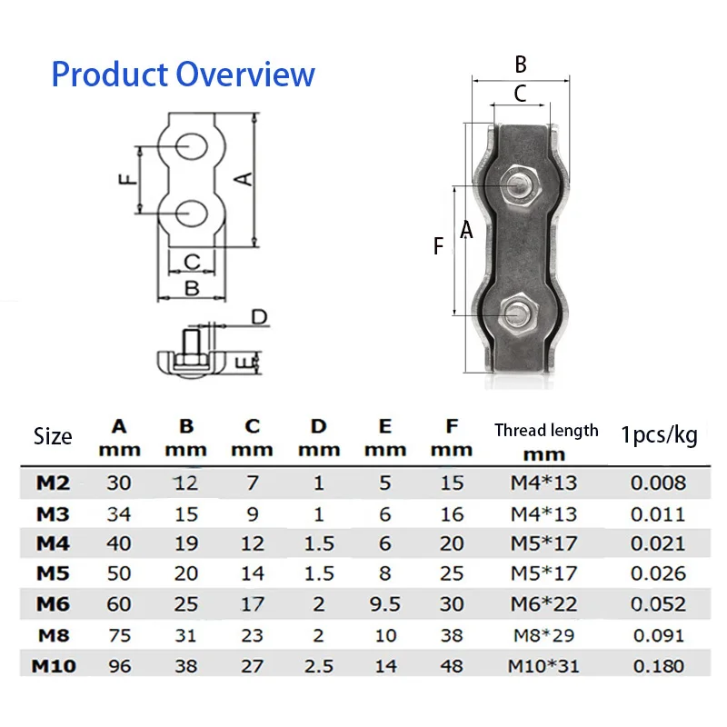 304 Stainless Steel Wire Rope Clamp, Single e Double Clip Chuck Lock Fastener, Clipe de Fixação do Cabo, M2-M10, 1 Pc para 5Pcs