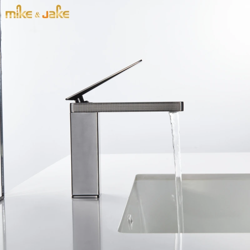 Gunmetal gray square Tap bathroom Brass faucet washbasin faucet deck sink stand tap simple wash basin mixer  faucet