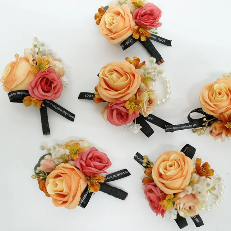 Unieke Persoonlijke Versiering Kunstbloemen Voor Bruiloft Mannen Bruidegom Corsages En Boutonnières Wit Roze Rose Broche Bridal Party