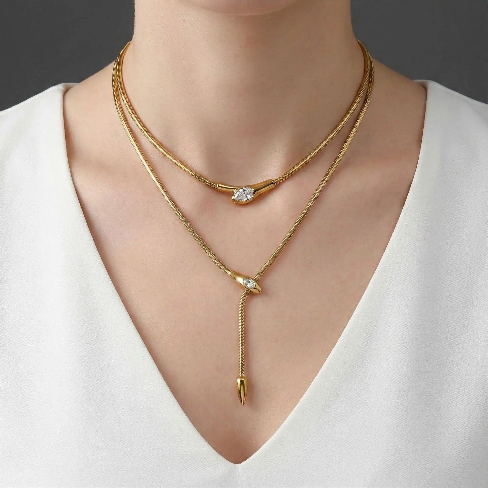 

Stainless steel gold-plated necklace with zircon tongue pendant, Ins-style, perfect jewelry gift for women