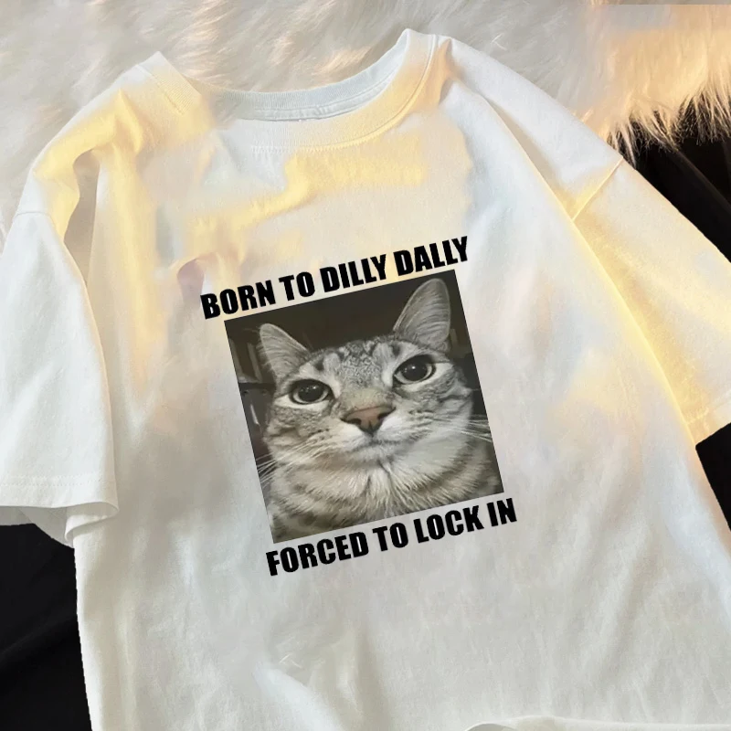

Summer Born To Cat's Fun Graphic T -shirt Male Female Casual Fashion T -shirt Y2k Top Women Clothing