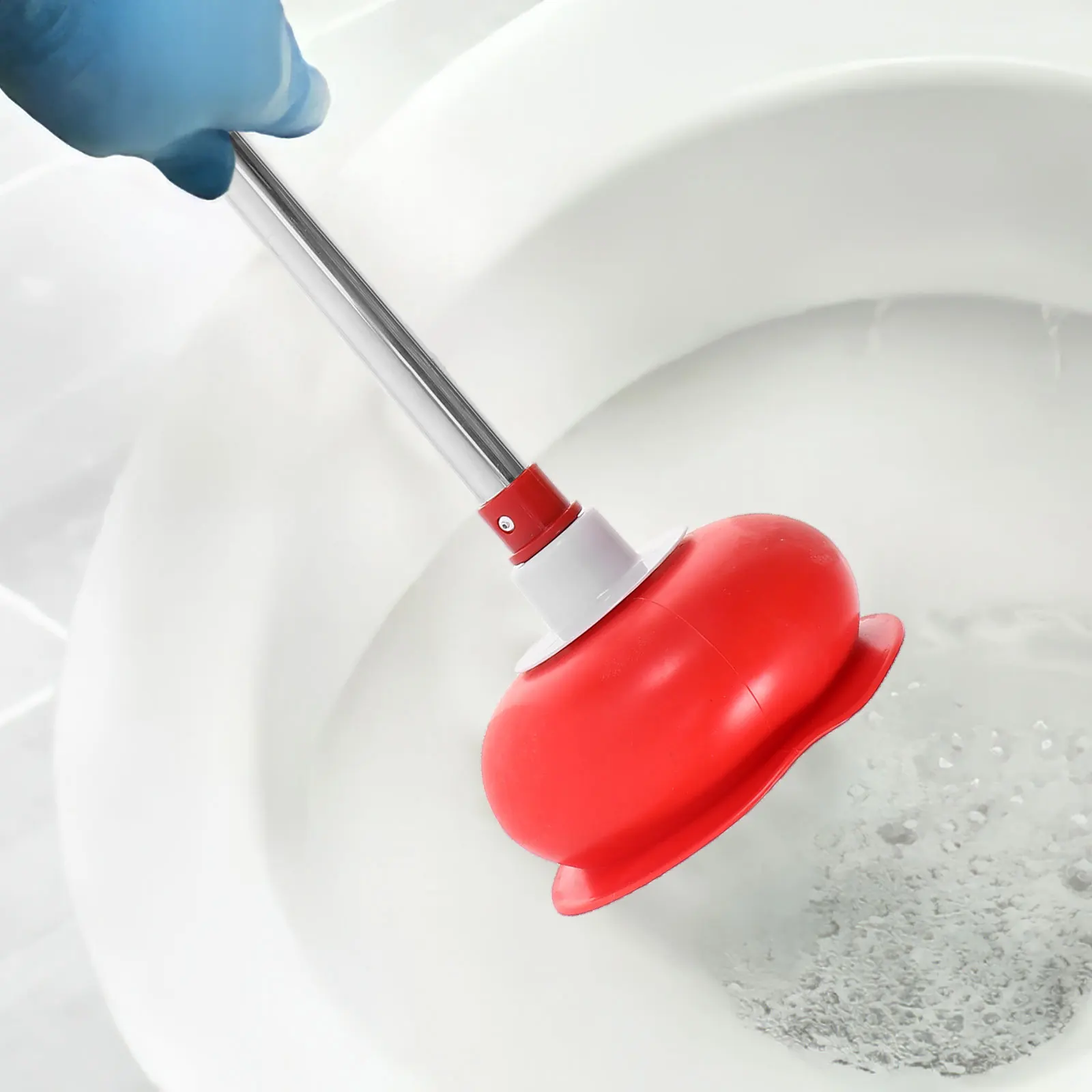 

Toilet Plunger Red Color Adjustable Rod Bathroom Kitchen Clogging Clean Plunger Closestool Tool Drain Unclog Rubber