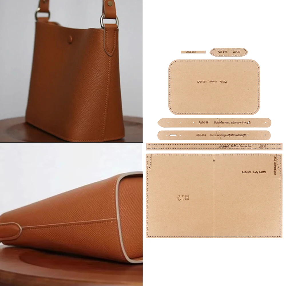 1 conjunto de molde de papel kraft DIY, padrão de papel com design acolchoado para mini bolsa/bolsa de mão de couro feita à mão, molde de artesanato em couro.